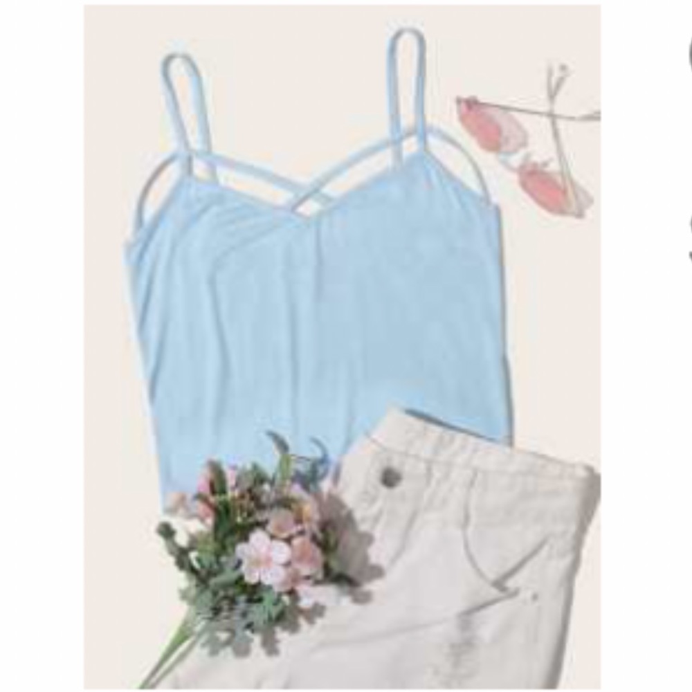Baby Blue Crisscross Strappy Cropped Cami NWOT